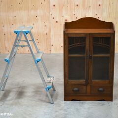 ≪zyt1989ジ≫ 古家具/古道具 本箱 幅54cm ガラス戸両開き 木製キャビネット 飾り棚/本棚/什器/昭和レトロ/ヴィンテージ/アンティーク/中古家具/宮城県仙台市 70215-21の画像