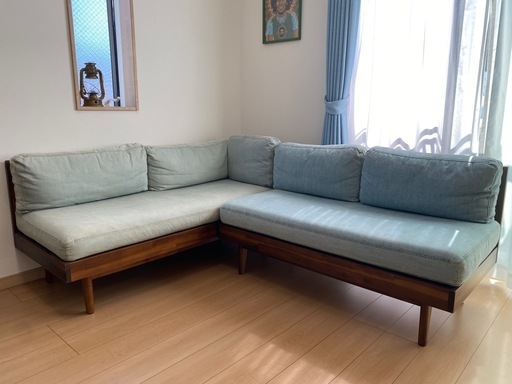 引取限定】(値下げ済) デニムソファ L字型 Unico Swella 引取限定