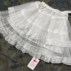 ②新品 子ども 女の子 白 Ｍサイズ　パニエ 3層  レース ハ...