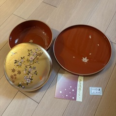 金箔漆器　菓子器　盆セット
