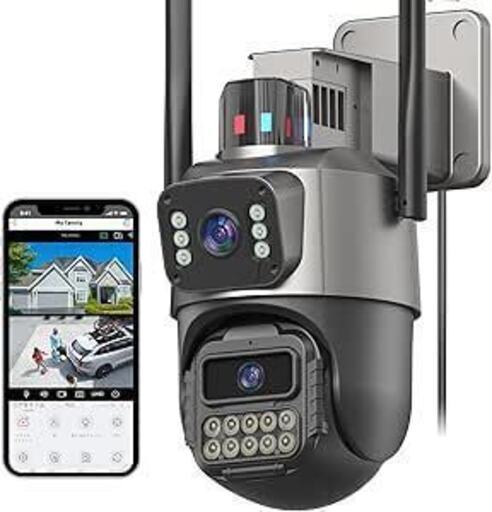 大特価 防犯カメラ 屋外 二つ監視画面 パンチルト 夜間カラー 2.4Ghz