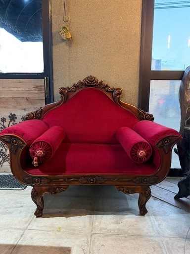 ロココ調　ソファ　2人掛け　アンティーク　中古　赤