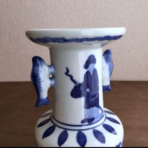 1844 平安橘吉 青花唐草 双耳花瓶 工芸品