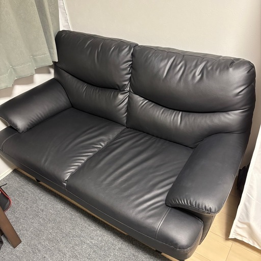 傷･汚れに強い合成皮革 2人用ソファ(Nシールドキャッツ3 BK)