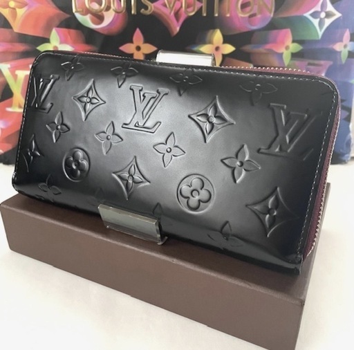 LOUIS VUITTON ヴェルニ　財布 ルイヴィトン ジッピー ヴェルニ ワインレッド マットブラック 長財布