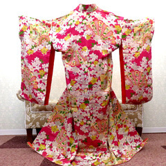 小紋 昔 アンティーク 昔着物 ピンク 白 グレー 黄 青 御所...