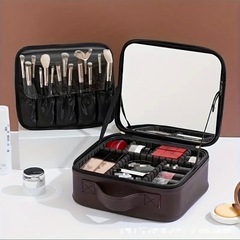 未使用美品✨ミラー付き レザー メイクアップケース バニティ 