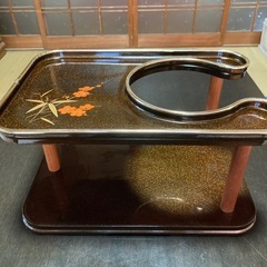 【昭和レトロ】ポットワゴン　お座敷ワゴン　ラメ塗　竹と梅柄　金縁