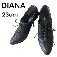 DIANA ダイアナ日本製ブーツ黒ブーティ本革23㎝ヒール 紐レ...
