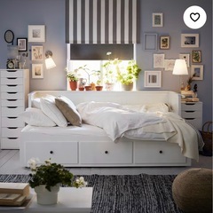 早め希望IKEA ヘムネス　白　ベッド フレーム　マットレス付き