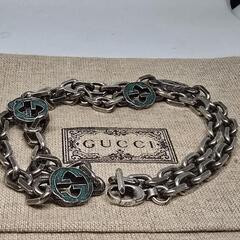 【超レア廃盤美品】GUCCI インターロッキングG グリーン ネックレス 燻加工の画像