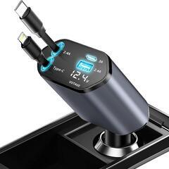 車 充電器 巻き取り式 車載充電器 充電ケーブル 100W/20...