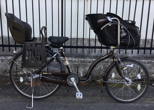 ＜整備済・美品車＞子供乗せ自転車・非電動・アルミフレーム・内装3段変速・ブラウン・サドル／前輪新品
