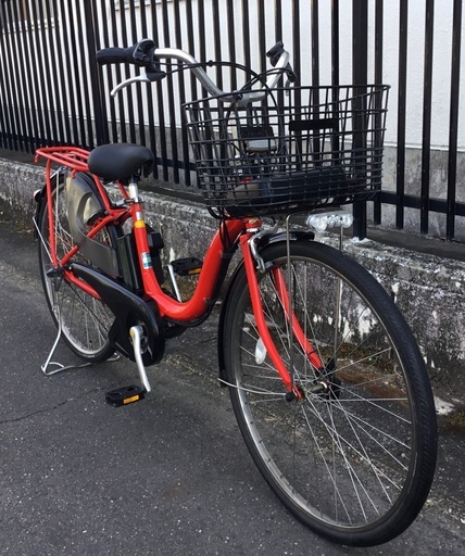 ＜整備済・美品車＞ヤマハ・26インチ電動アシスト自転車・PASナチュラ・レッド・充電器付