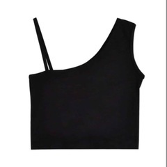 無地柄 アシンメトリーネック クロップトップの画像