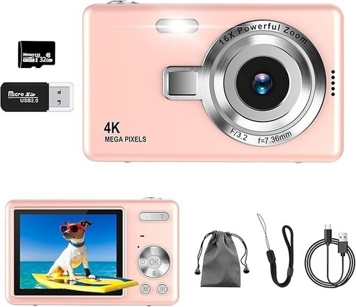 【新品】　デジタルカメラ 4K コンパクト 32G SDカード付き 高画質 写真