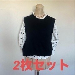 水玉シャツ➕バックスリットニットベストセット