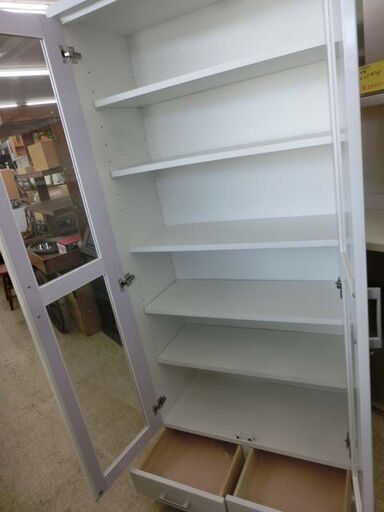 ガラスキャビネット 白 幅80奥行38.5高さ180 （株）サン レイン 書棚 ホワイト 本棚 食器棚 リビング収納 飾り棚 棚6段 シェルフ 札幌 西野店