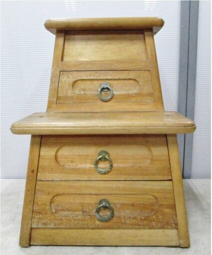 レトロ　木製　踏み台　ステップ　スツール　引き出し　3杯　小物入れ　古道具　花台　飾り台　腰掛け　和　アンティーク