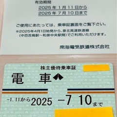 お値下 南海電鉄　株主優待乗車証　定期券　定期　定期券式　南海　...