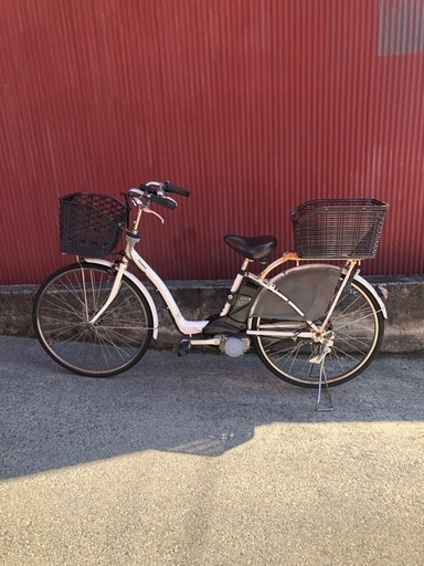 【京都】京の楽チャリ　電動アシスト自転車　パナソニック　26インチ　後ろカゴ付き　白色