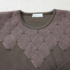 【レトロ】ブラウン カットソー アンゴラ 肩パットの画像