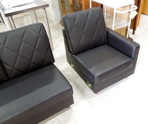 3人掛けソファ カジュアルソファ ブラック 2+1 幅172cm レザー調