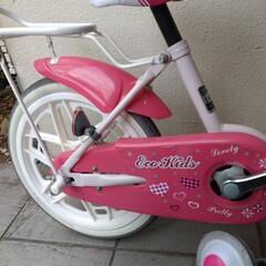 子ども　女の子　美品　ピンク　白　自転車　16インチ　の画像