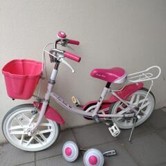 子ども　女の子　美品　ピンク　白　自転車　16インチ　の画像