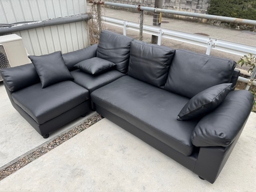 【幅200高さ75奥行き80】ソファ　4人掛け　黒