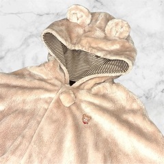 ミキハウス ベビー❤マイクロファーマント　フード、クマ耳付きポンチョの画像