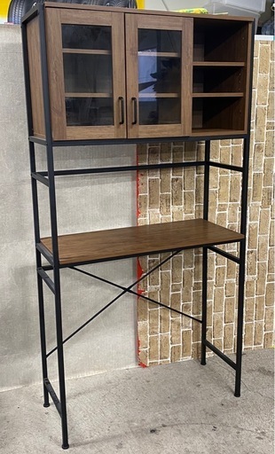ゴミ箱上 食器棚 幅94cm ラック 収納棚 ブラウン 木製 スチール キッチン収納 家具 高さ183cm 札幌市東区中沼町