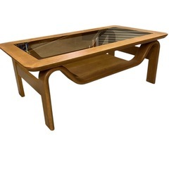 アサヒ木工 木製ガラスセンターテーブル 天然木 センターテーブル 希少品