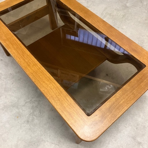 アサヒ木工　木製ガラスセンターテーブル　天然木　センターテーブル　希少品
