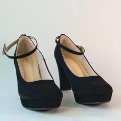 黒 ESPERANZA エスペランサ 3WAYチャンキーヒールパンプス 高ヒールの画像