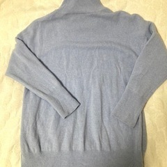 ブルー系 タートルネック 長袖セーター:フリーサイズ:ウール100%:日本製:ニット:セーターの画像