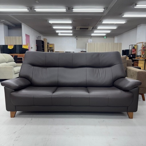 【超美品‼️】本革製♪ 186cm幅3人掛けソファ ハイバックソファ レザー ダークブラウン♪