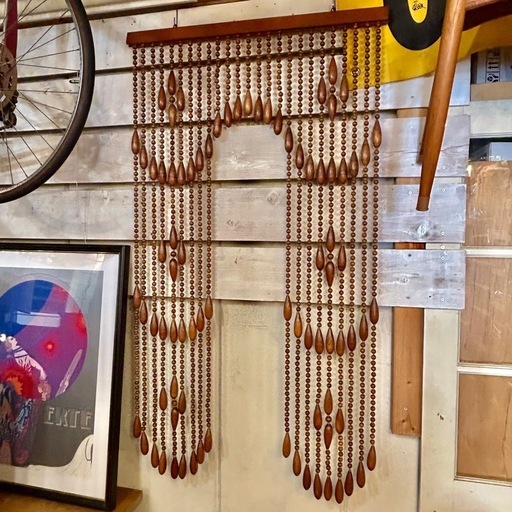 のれん　すだれ　レトロ　アジアン　アンティーク 昭和レトロ アジアン アーチ型 木製 ウッドビーズ のれん 暖簾