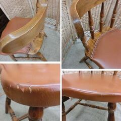 飛騨産業 キツツキマーク ウィンザーチェア 座面レザー(合皮)張り ブラウン ビンテージ レトロ ダイニングチェア 椅子 飛騨の家具 札幌 西野店の画像