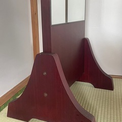 姿見　鏡　スタンドミラー　全身鏡　木製　昭和レトロ　アンティーク　和風　土台付きの画像