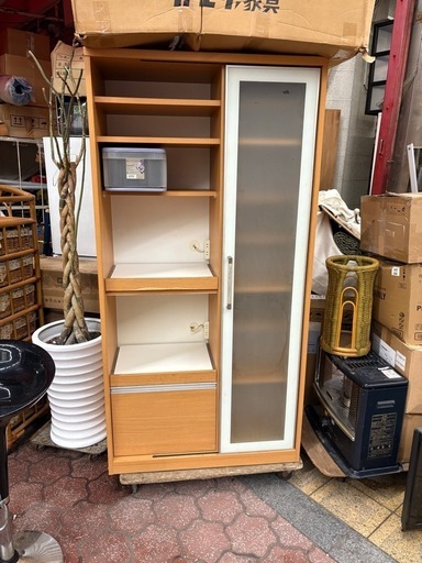 値下げ　食器棚 レンジ台 キッチン収納 収納ラック 引き戸タイプ 日本製 スライド 収納家具 カップボード 幅92