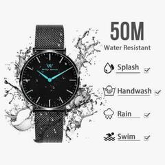 Welly Merck ブラック　ブルー 腕時計 メンズ シンプル  サファイアガラス 42mm の画像