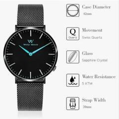 Welly Merck ブラック　ブルー 腕時計 メンズ シンプル  サファイアガラス 42mm の画像