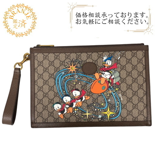 グッチ GUCCI クラッチバッグ GGスプリーム ディズニー ドナルド 647925 ブラウン