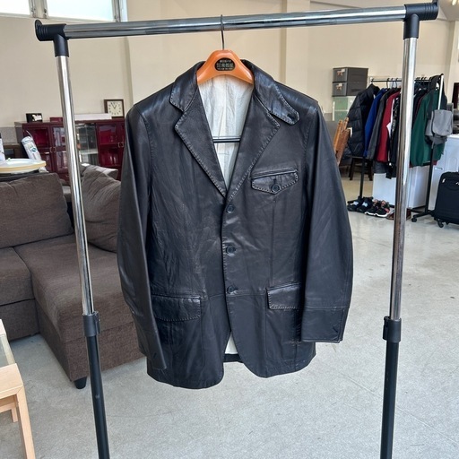 ☆値下げ☆　HA2503-229 配送不可 MALE&CO レザー テーラードジャケット ノッチドラペル 山羊革 ブラック サイズ:M 汚れ有り