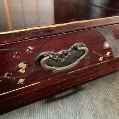 【アンティーク】木製の電話台　引き出し付き　梅柄　螺鈿　　小棚　小物入れ　飾り台の画像