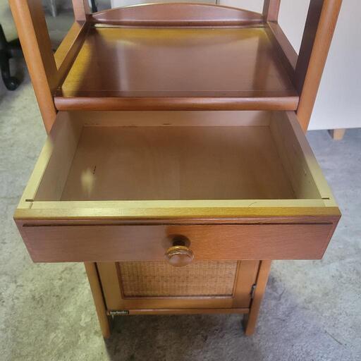 オールドカリモク ラタン 電話台 キャビネット 飾り棚 美品 オールド