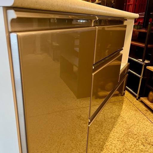 《売約済》【武蔵小山店】ニトリ　キッチンカウンター　食器棚　レンジボード　カウンター　アルミナ2 120CT　シルバー　サイドボード　キッチン収納　フルスライドレール　スライドレール