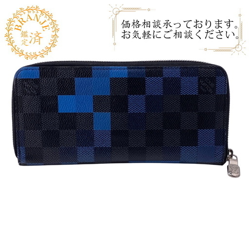 ルイヴィトン　ヴェルティカル ダミエ グラフィット 青ラウンドファスナー 長財布 N64436】 LOUIS VUITTON ルイヴィトン ダミエ・グラフィット 長