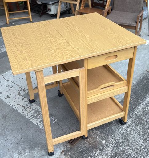 ニトリ バタフライワゴン(オルガLBR) 木製キッチンワゴン 美品